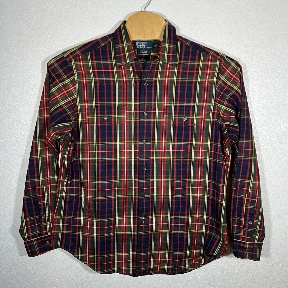 Polo Ralph Lauren Whitfield‎ Classic Shirt Plaid Mens Large Blue Red Green Plaid